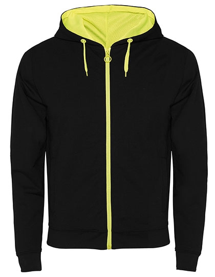Fuji Sweat-Jacket zum Besticken und Bedrucken in der Farbe Black 02-Fluor Yellow 221 mit Ihren Logo, Schriftzug oder Motiv.