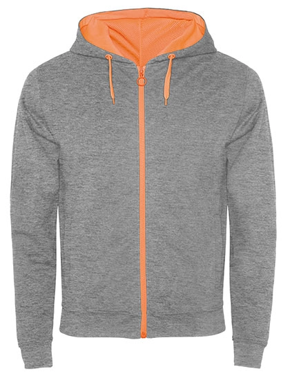 Fuji Sweat-Jacket zum Besticken und Bedrucken in der Farbe Heather Grey 58-Fluor Orange 223 mit Ihren Logo, Schriftzug oder Motiv.