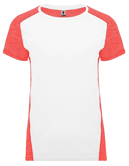Women´s Zolder T-Shirt zum Besticken und Bedrucken in der Farbe White 01-Heather Fluor Coral 244 mit Ihren Logo, Schriftzug oder Motiv.