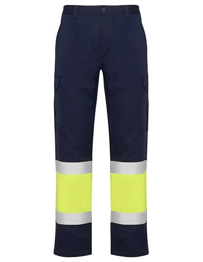Naos Hi-Viz Trousers zum Besticken und Bedrucken in der Farbe Navy Blue 55-Fluor Yellow 221 mit Ihren Logo, Schriftzug oder Motiv.