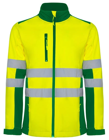 Antares Hi-Viz Softshell Jacket zum Besticken und Bedrucken in der Farbe Garden Green 52-Fluor Yellow 221 mit Ihren Logo, Schriftzug oder Motiv.