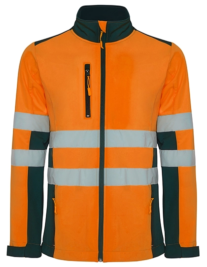 Antares Hi-Viz Softshell Jacket zum Besticken und Bedrucken in der Farbe Navy Blue 55-Fluor Orange 223 mit Ihren Logo, Schriftzug oder Motiv.