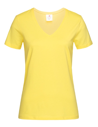 Classic-T V-Neck Women zum Besticken und Bedrucken in der Farbe Yellow mit Ihren Logo, Schriftzug oder Motiv.