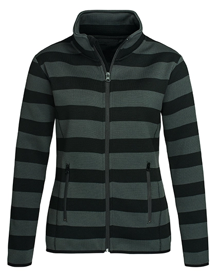 Striped Fleece Jacket Women zum Besticken und Bedrucken in der Farbe Grey Steel (Solid) mit Ihren Logo, Schriftzug oder Motiv.