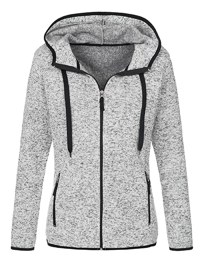 Knit Fleece Jacket Women zum Besticken und Bedrucken in der Farbe Light Grey Melange mit Ihren Logo, Schriftzug oder Motiv.