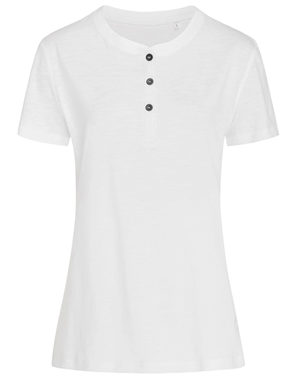 Sharon Henley T-Shirt Women zum Besticken und Bedrucken in der Farbe White mit Ihren Logo, Schriftzug oder Motiv.