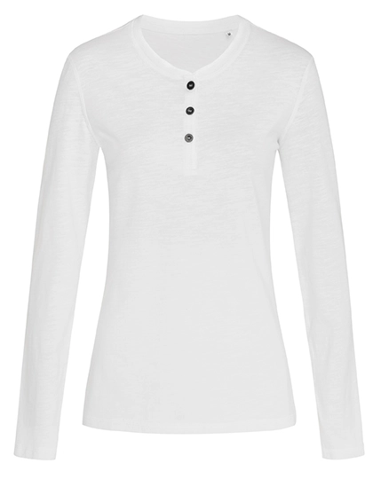 Sharon Henley Long Sleeve Women zum Besticken und Bedrucken in der Farbe White mit Ihren Logo, Schriftzug oder Motiv.