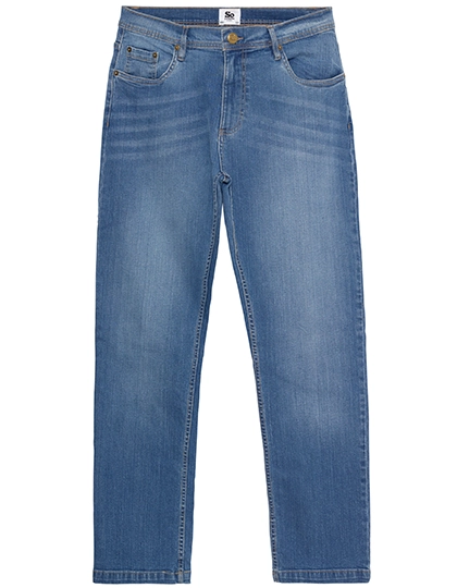 Leo Straight Jeans zum Besticken und Bedrucken in der Farbe Mid Blue Wash mit Ihren Logo, Schriftzug oder Motiv.