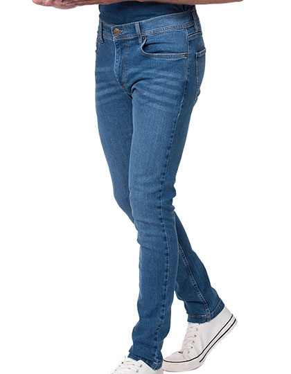 Max Slim Jeans zum Besticken und Bedrucken in der Farbe Mid Blue Wash mit Ihren Logo, Schriftzug oder Motiv.