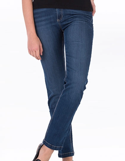 Katy Straight Jeans zum Besticken und Bedrucken in der Farbe Dark Blue Wash mit Ihren Logo, Schriftzug oder Motiv.