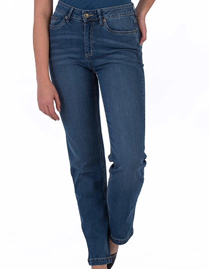 Katy Straight Jeans zum Besticken und Bedrucken in der Farbe Mid Blue Wash mit Ihren Logo, Schriftzug oder Motiv.