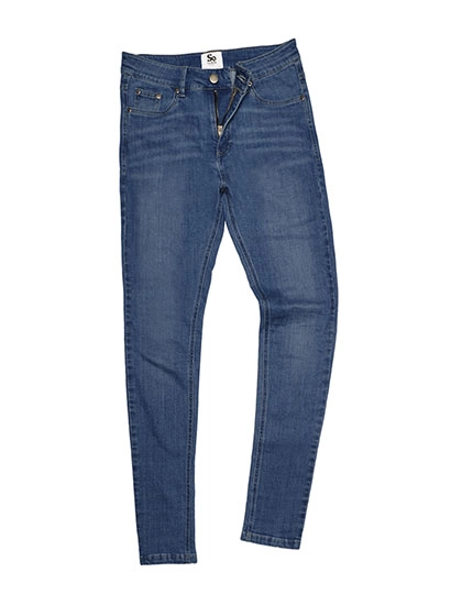 Lara Skinny Jeans zum Besticken und Bedrucken in der Farbe Mid Blue Wash mit Ihren Logo, Schriftzug oder Motiv.