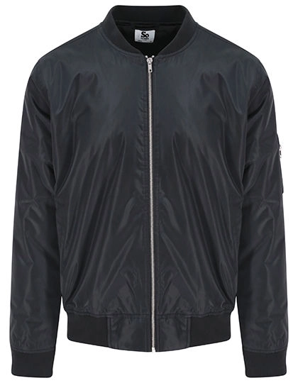 Frankie Bomber Jacket zum Besticken und Bedrucken in der Farbe Black mit Ihren Logo, Schriftzug oder Motiv.