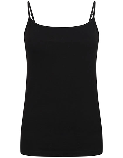 Women´s Feel Good Stretch Spaghetti Vest zum Besticken und Bedrucken in der Farbe Black mit Ihren Logo, Schriftzug oder Motiv.