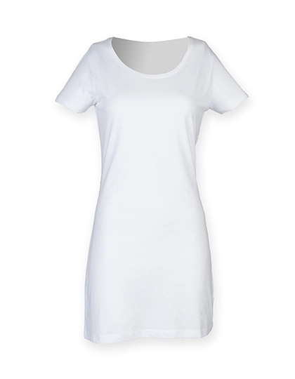 Women´s T-Shirt Dress zum Besticken und Bedrucken in der Farbe White mit Ihren Logo, Schriftzug oder Motiv.