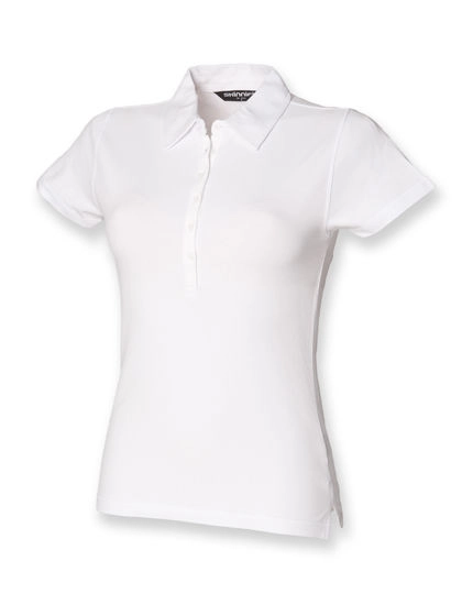 Women´s Short Sleeved Stretch Polo zum Besticken und Bedrucken in der Farbe White mit Ihren Logo, Schriftzug oder Motiv.