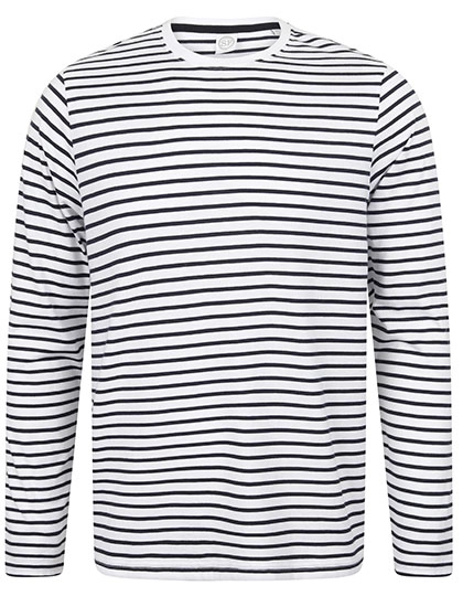 Unisex Long Sleeved Striped T zum Besticken und Bedrucken in der Farbe White-Oxford Navy mit Ihren Logo, Schriftzug oder Motiv.