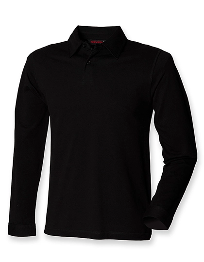Men´s Long Sleeved Stretch Polo zum Besticken und Bedrucken in der Farbe Black mit Ihren Logo, Schriftzug oder Motiv.