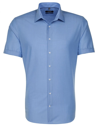 Men´s Shirt Shaped Fit Short Sleeve zum Besticken und Bedrucken in der Farbe Mid Blue mit Ihren Logo, Schriftzug oder Motiv.