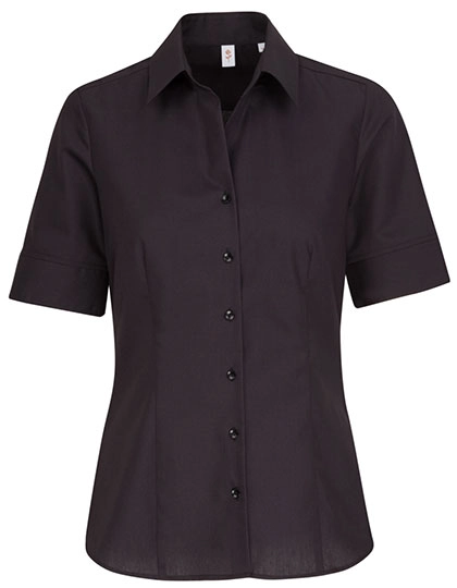 Women´s Blouse Regular Fit Short Sleeve zum Besticken und Bedrucken in der Farbe Black mit Ihren Logo, Schriftzug oder Motiv.