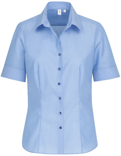 Women´s Blouse Regular Fit Short Sleeve zum Besticken und Bedrucken in der Farbe Mid Blue mit Ihren Logo, Schriftzug oder Motiv.