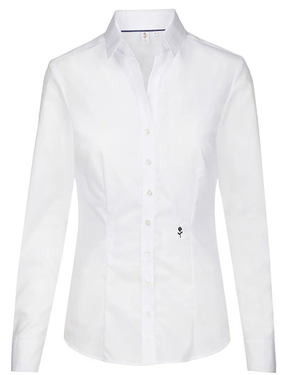 Women´s Blouse Slim Fit Long Sleeve zum Besticken und Bedrucken in der Farbe White mit Ihren Logo, Schriftzug oder Motiv.