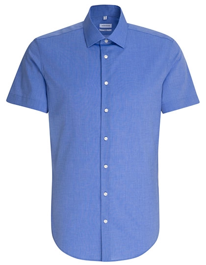 Men´s Shirt Slim Fit Short Sleeve zum Besticken und Bedrucken in der Farbe Mid Blue mit Ihren Logo, Schriftzug oder Motiv.