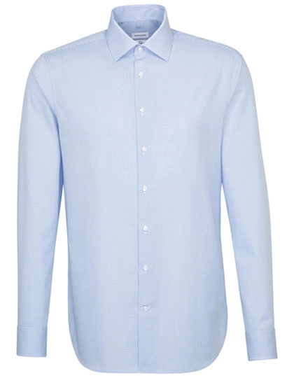 Men´s Shirt Slim Fit Check/Stripes Long Sleeve zum Besticken und Bedrucken in der Farbe Check Light Blue - White mit Ihren Logo, Schriftzug oder Motiv.