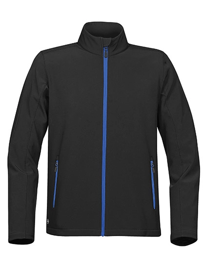 Men´s Orbiter Softshell Jacket zum Besticken und Bedrucken in der Farbe Black-Azure Blue mit Ihren Logo, Schriftzug oder Motiv.