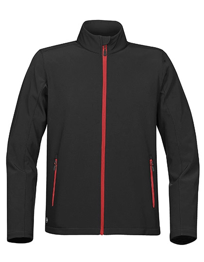 Men´s Orbiter Softshell Jacket zum Besticken und Bedrucken in der Farbe Black-Bright Red mit Ihren Logo, Schriftzug oder Motiv.