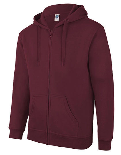 Zip Through Hooded Sweat Jacket zum Besticken und Bedrucken in der Farbe Burgundy mit Ihren Logo, Schriftzug oder Motiv.