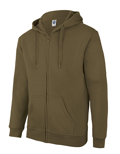 Zip Through Hooded Sweat Jacket zum Besticken und Bedrucken in der Farbe Khaki mit Ihren Logo, Schriftzug oder Motiv.
