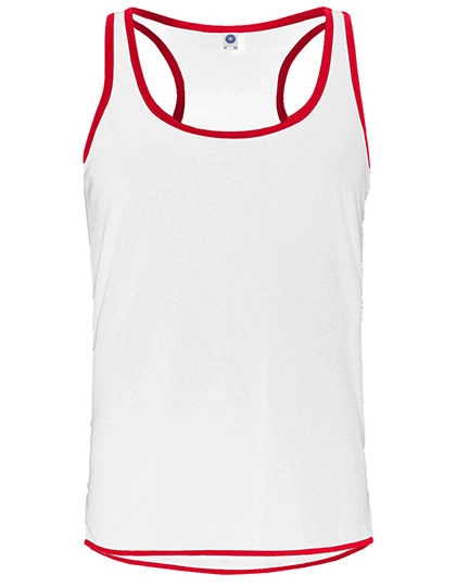 Men´s Contrast Sports Vest zum Besticken und Bedrucken in der Farbe White-Fiesta Red mit Ihren Logo, Schriftzug oder Motiv.