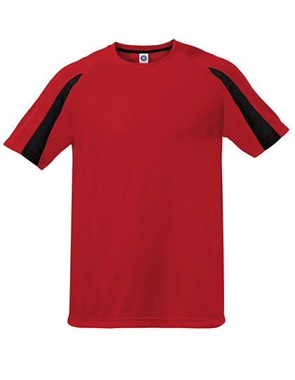 Unisex Contrast Sports T-Shirt zum Besticken und Bedrucken in der Farbe Fiesta Red-Black mit Ihren Logo, Schriftzug oder Motiv.