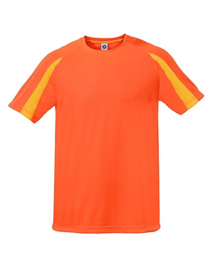 Unisex Contrast Sports T-Shirt zum Besticken und Bedrucken in der Farbe Fluorescent Orange-Gold mit Ihren Logo, Schriftzug oder Motiv.