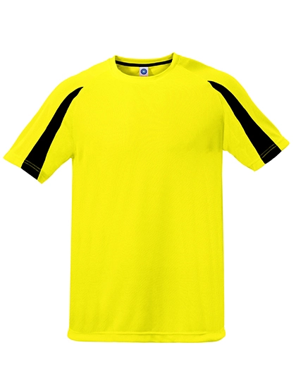 Unisex Contrast Sports T-Shirt zum Besticken und Bedrucken in der Farbe Fluorescent Yellow-Black mit Ihren Logo, Schriftzug oder Motiv.