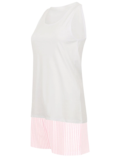 Short Pyjamas Set In A Bag zum Besticken und Bedrucken in der Farbe White-Pink-White Stripe mit Ihren Logo, Schriftzug oder Motiv.
