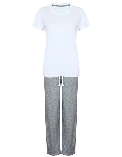 Long Pant Pyjama Set In A Bag zum Besticken und Bedrucken in der Farbe White-Heather Grey mit Ihren Logo, Schriftzug oder Motiv.