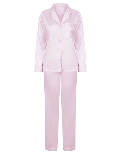 Ladies´ Satin Long Pyjamas zum Besticken und Bedrucken in der Farbe Light Pink mit Ihren Logo, Schriftzug oder Motiv.