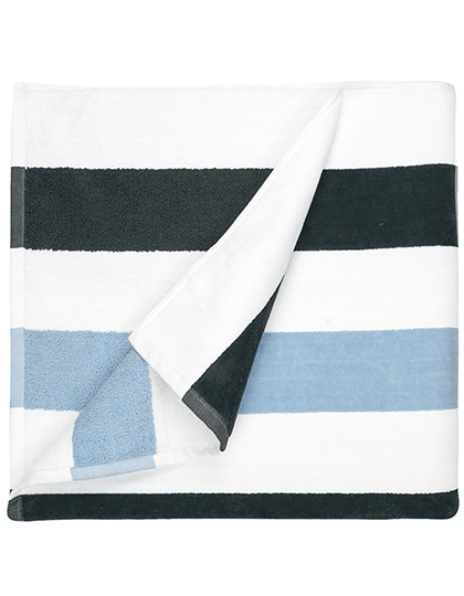 Beach Towel Stripe zum Besticken und Bedrucken in der Farbe Anthracite-Light Blue-White mit Ihren Logo, Schriftzug oder Motiv.
