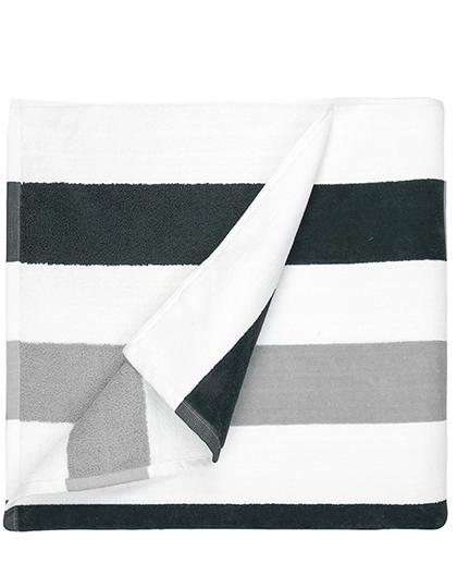 Beach Towel Stripe zum Besticken und Bedrucken in der Farbe Anthracite-Light Grey-White mit Ihren Logo, Schriftzug oder Motiv.
