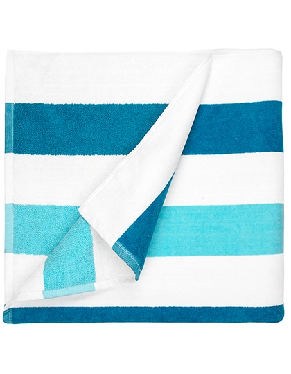 Beach Towel Stripe zum Besticken und Bedrucken in der Farbe Petrol-Mint-White mit Ihren Logo, Schriftzug oder Motiv.