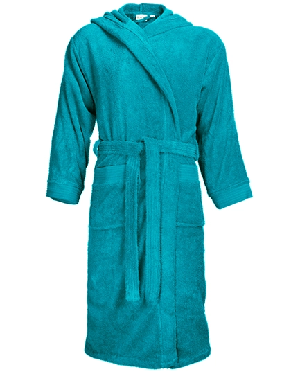 Bathrobe Hooded zum Besticken und Bedrucken in der Farbe Turquoise mit Ihren Logo, Schriftzug oder Motiv.