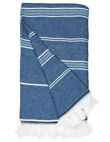 Recycled Hamam Towel zum Besticken und Bedrucken in der Farbe Navy Blue mit Ihren Logo, Schriftzug oder Motiv.