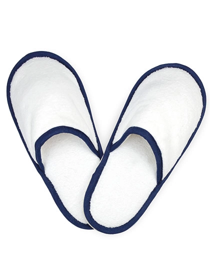 Slippers zum Besticken und Bedrucken in der Farbe White-Navy Blue mit Ihren Logo, Schriftzug oder Motiv.