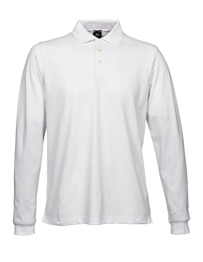 Men´s Luxury Stretch Long Sleeve Polo zum Besticken und Bedrucken in der Farbe White mit Ihren Logo, Schriftzug oder Motiv.