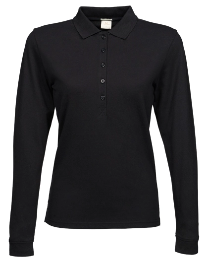 Women´s Luxury Stretch Long Sleeve Polo zum Besticken und Bedrucken in der Farbe Black mit Ihren Logo, Schriftzug oder Motiv.