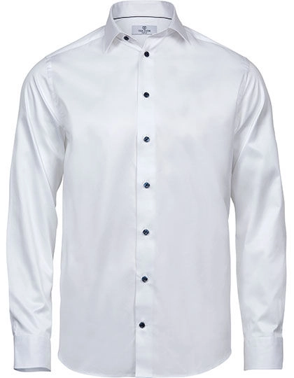 Luxury Shirt Comfort Fit zum Besticken und Bedrucken in der Farbe White-Blue mit Ihren Logo, Schriftzug oder Motiv.