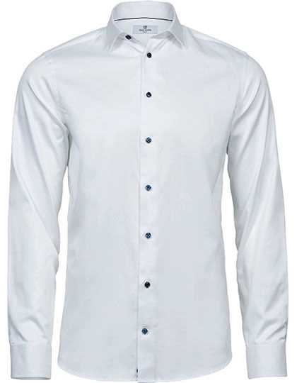 Luxury Shirt Slim Fit zum Besticken und Bedrucken in der Farbe White-Blue mit Ihren Logo, Schriftzug oder Motiv.