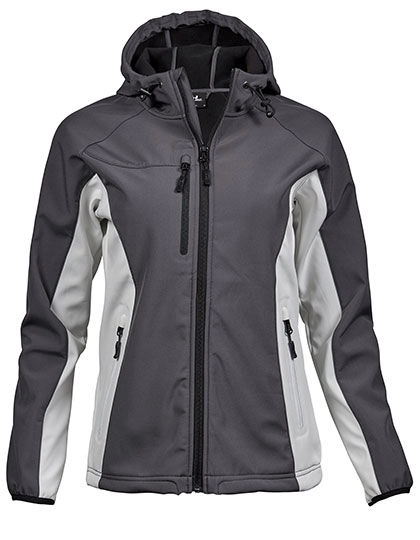 Women´s Hooded Lightweight Performance Softshell Jacket zum Besticken und Bedrucken in der Farbe Dark Grey (Solid)-Off White mit Ihren Logo, Schriftzug oder Motiv.
